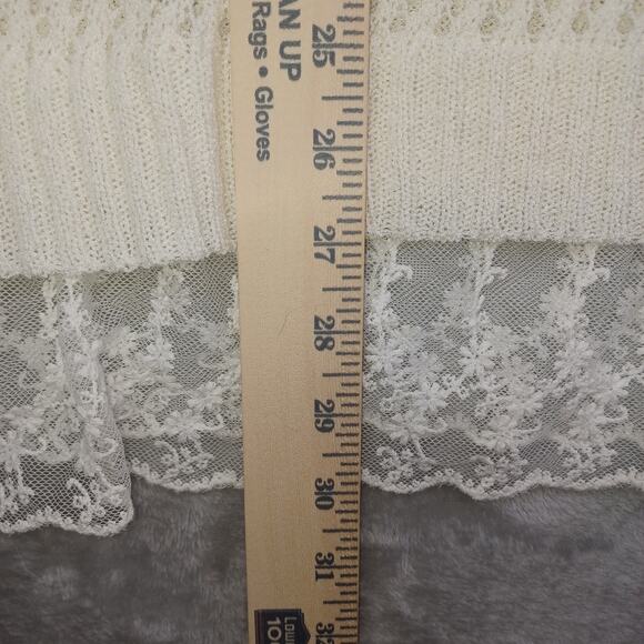 POL Women Open Crochet Knit Lace Hem Top Size L Cream Boho Hippie Coquette Flowy - Picture 12 of 14